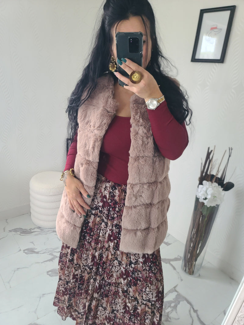 Manteau BRAYDEN fausse fourrure taupe