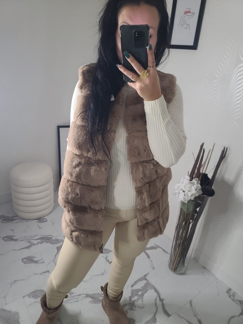 Manteau BRAYDEN fausse fourrure taupe
