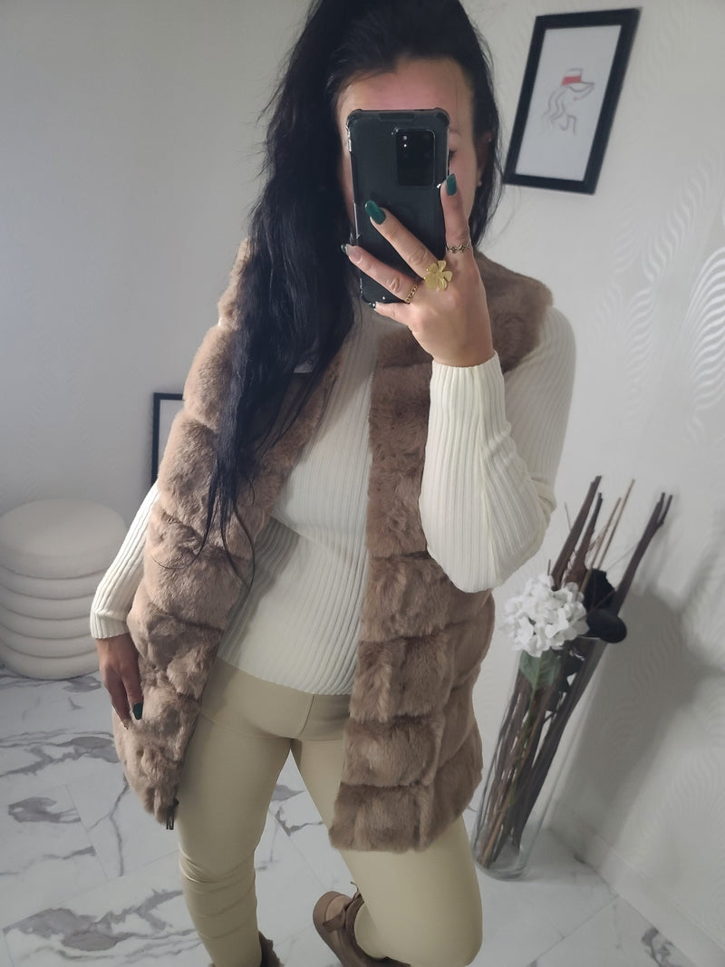 Manteau BRAYDEN fausse fourrure taupe