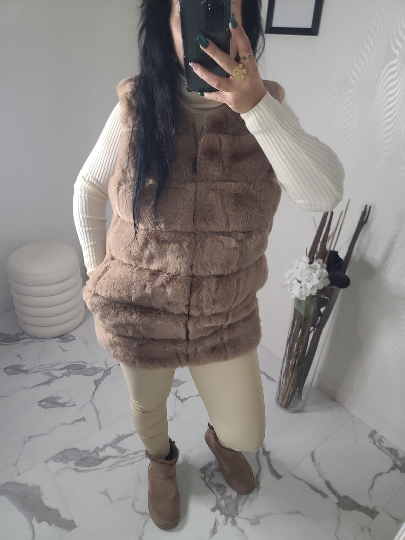 Manteau BRAYDEN fausse fourrure taupe