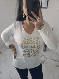 Pull "J'ADORE" blanc