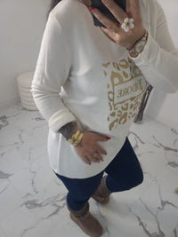 Pull "J'ADORE" blanc