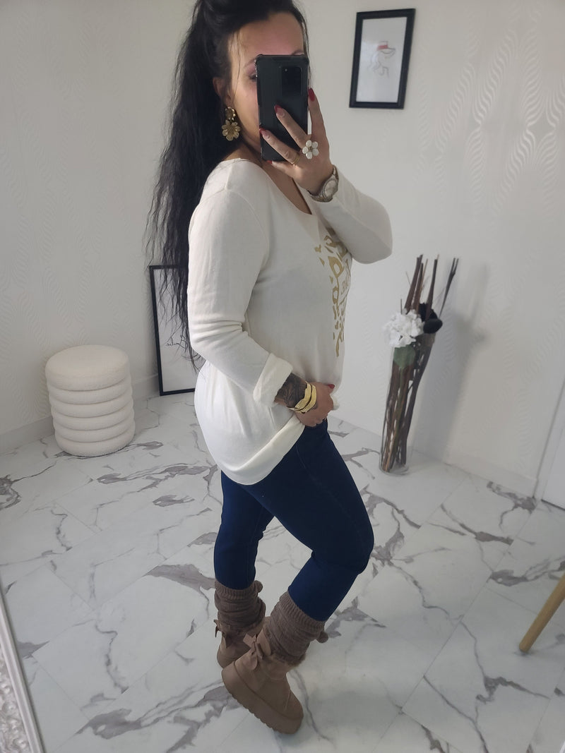 Pull "J'ADORE" blanc