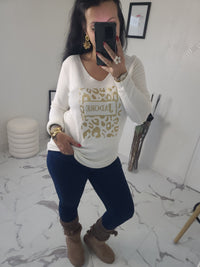 Pull "J'ADORE" blanc