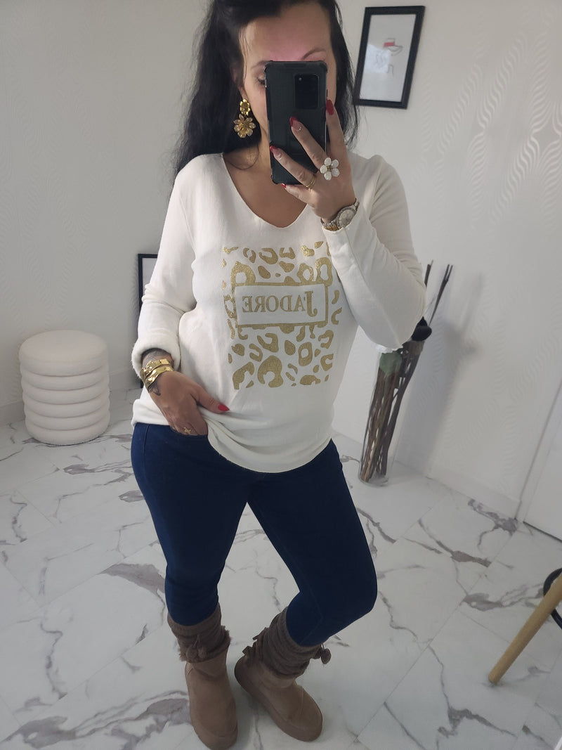 Pull "J'ADORE" blanc