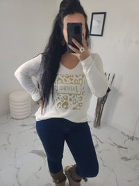 Pull "J'ADORE" blanc