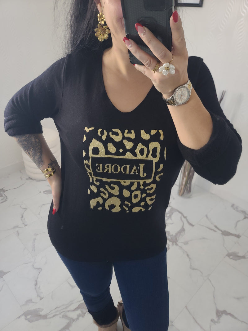 Pull "J'ADORE" noir