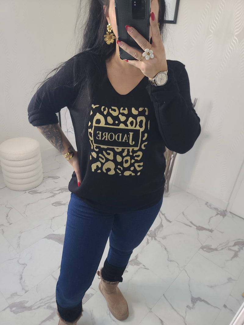Pull "J'ADORE" noir