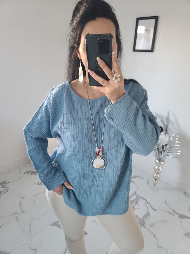 Top+Collier IMANI bleu jeans