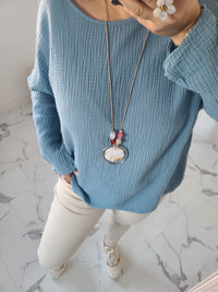 Top+Collier IMANI bleu jeans