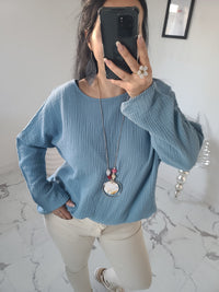 Top+Collier IMANI bleu jeans
