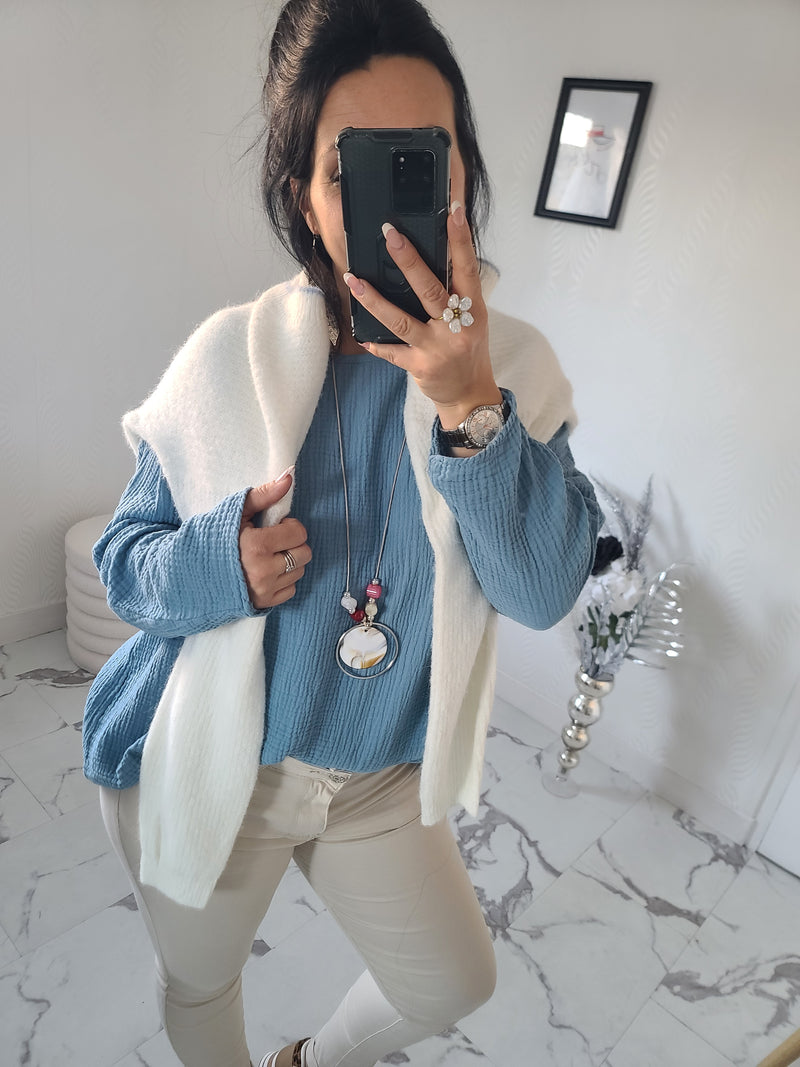 Top+Collier IMANI bleu jeans