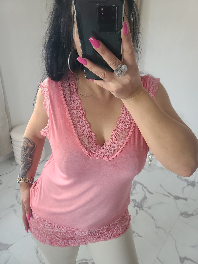 Rouleau débardeur dentelle LOAN corail