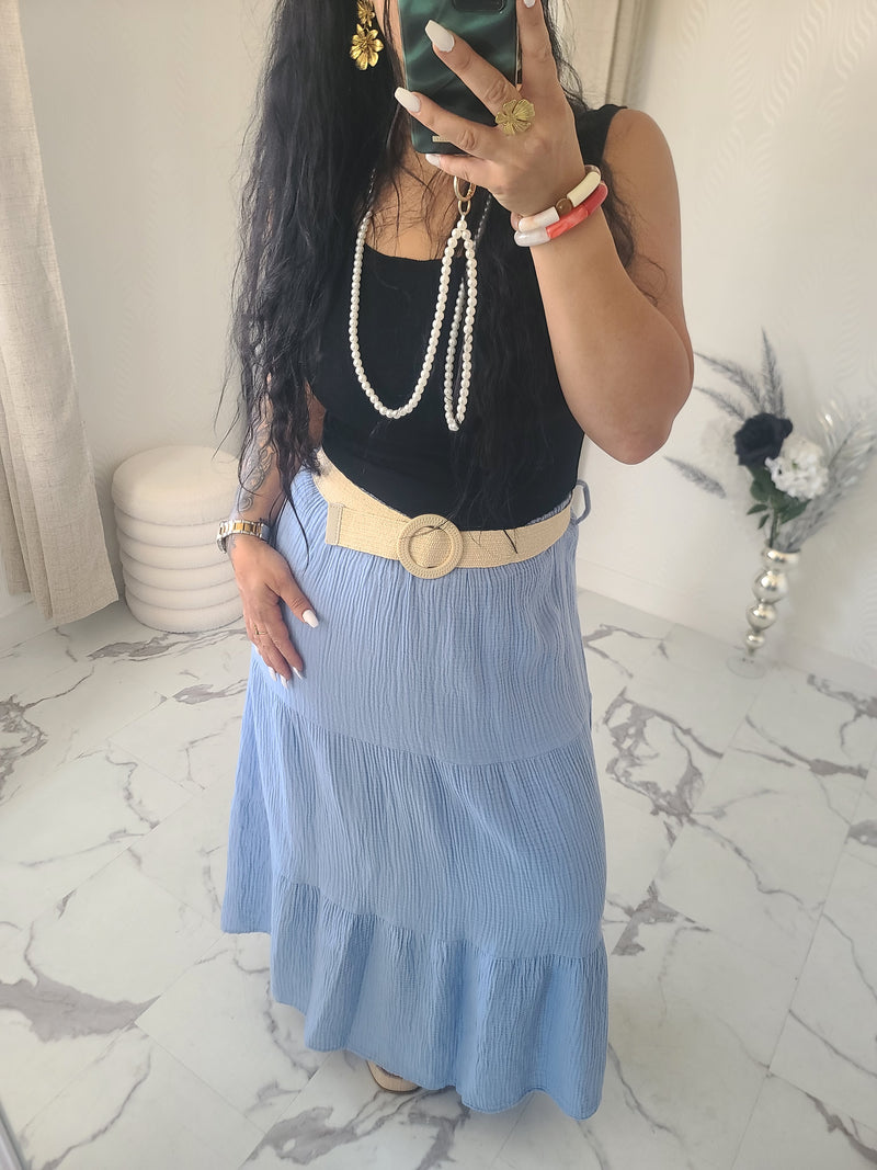 Jupe longue MAÏWENN bleu ciel