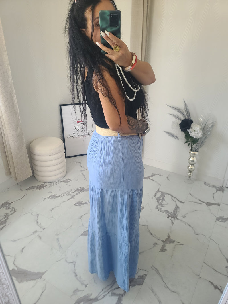 Jupe longue MAÏWENN bleu ciel