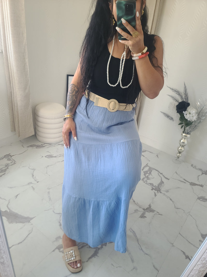 Jupe longue MAÏWENN bleu ciel