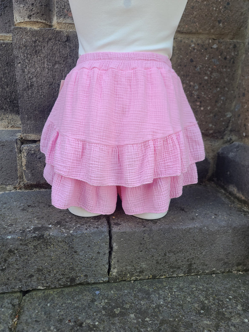 Jupe-short en gaze de coton LYRA rose