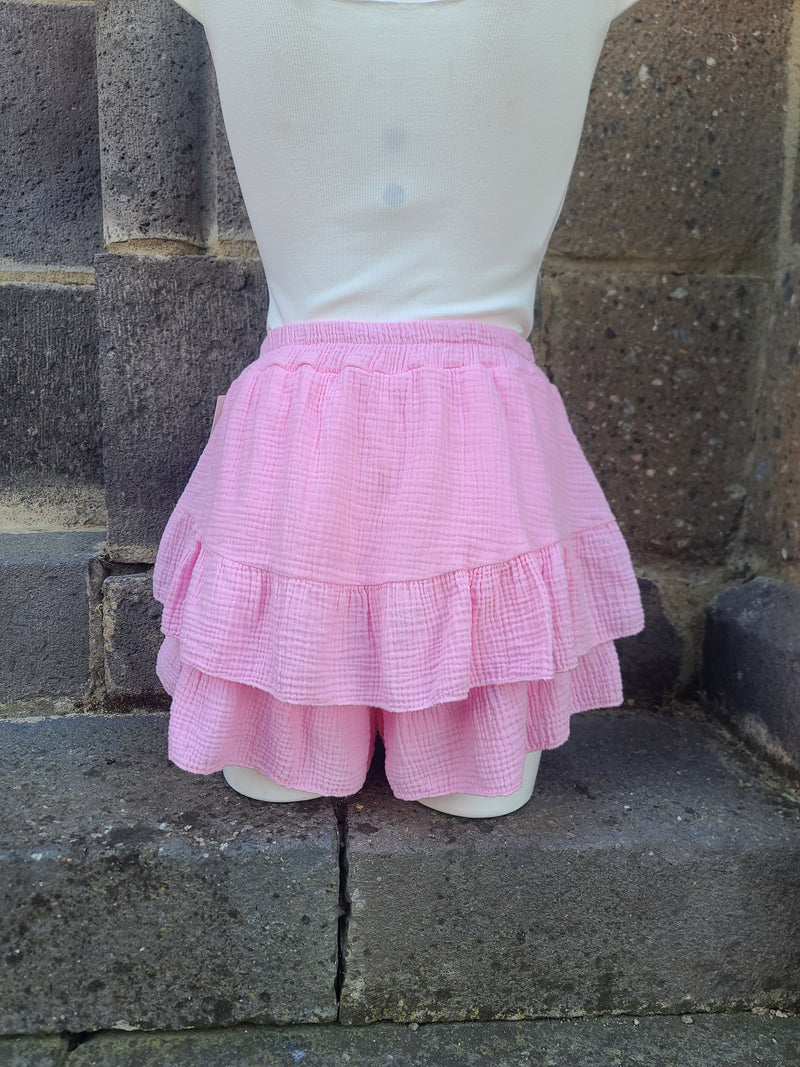 Jupe-short en gaze de coton LYRA rose