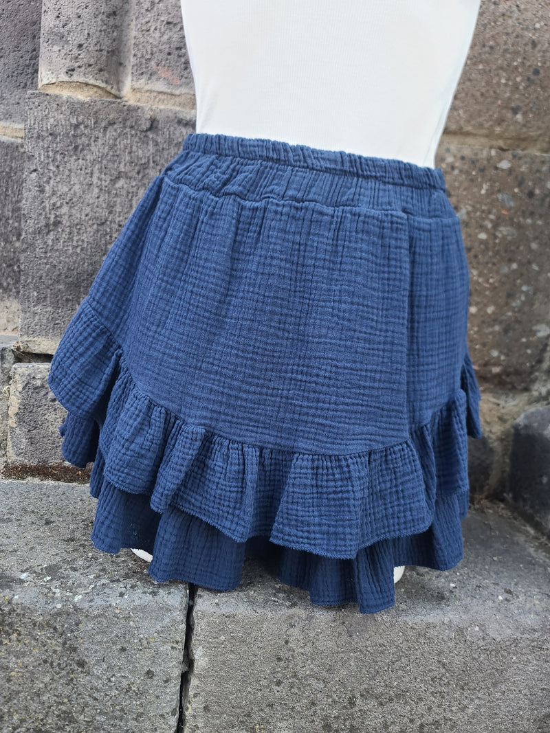 Jupe-short en gaze de coton LYRA marine