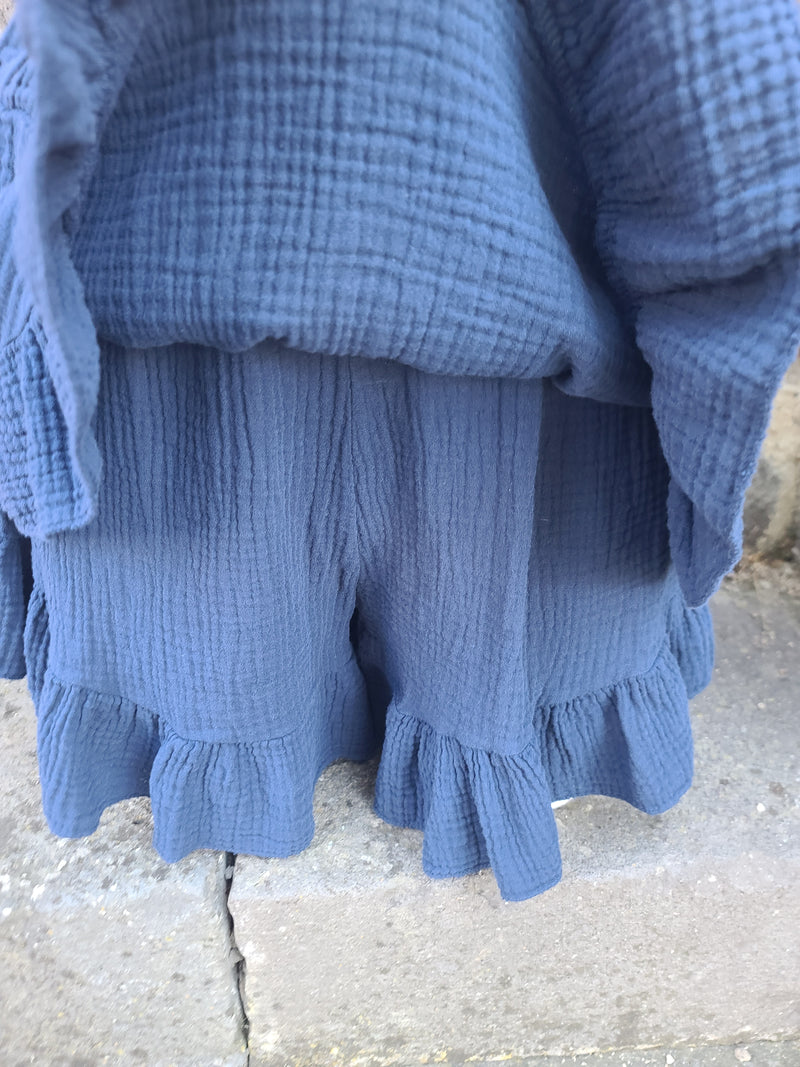 Jupe-short en gaze de coton LYRA marine