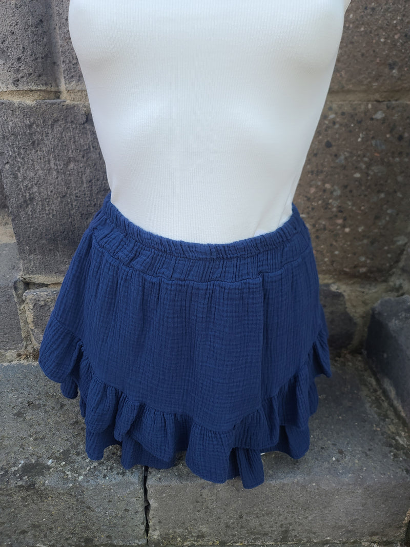 Jupe-short en gaze de coton LYRA marine