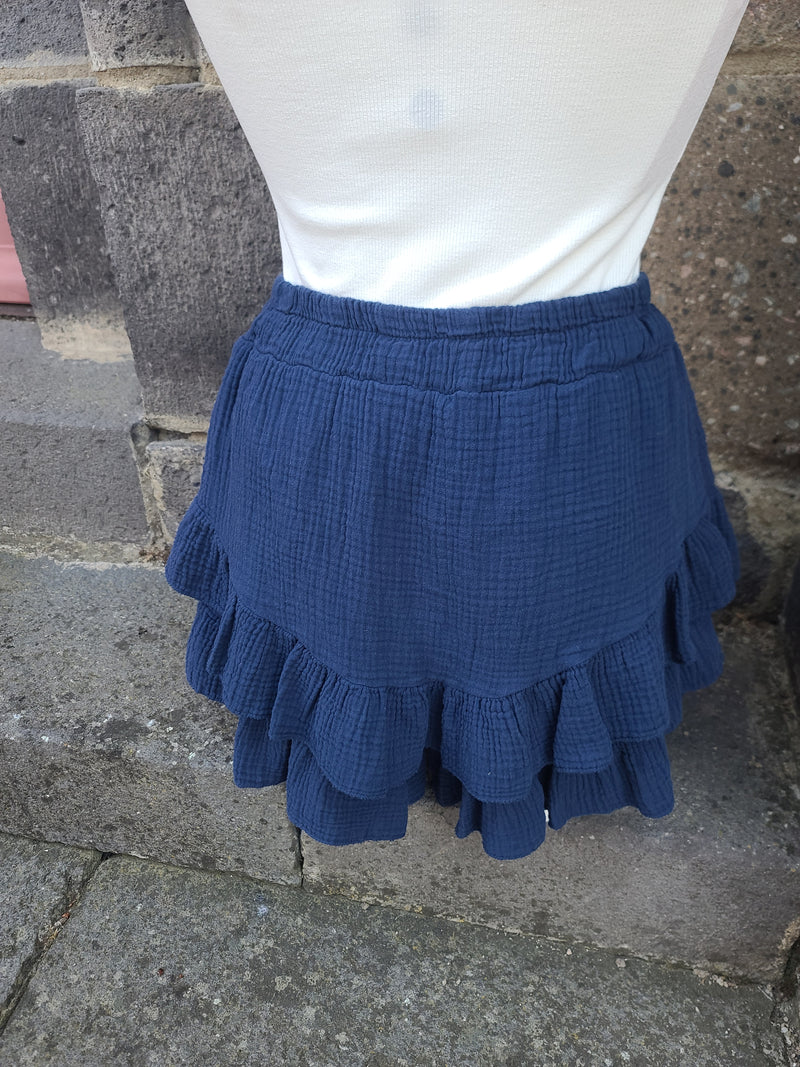 Jupe-short en gaze de coton LYRA marine