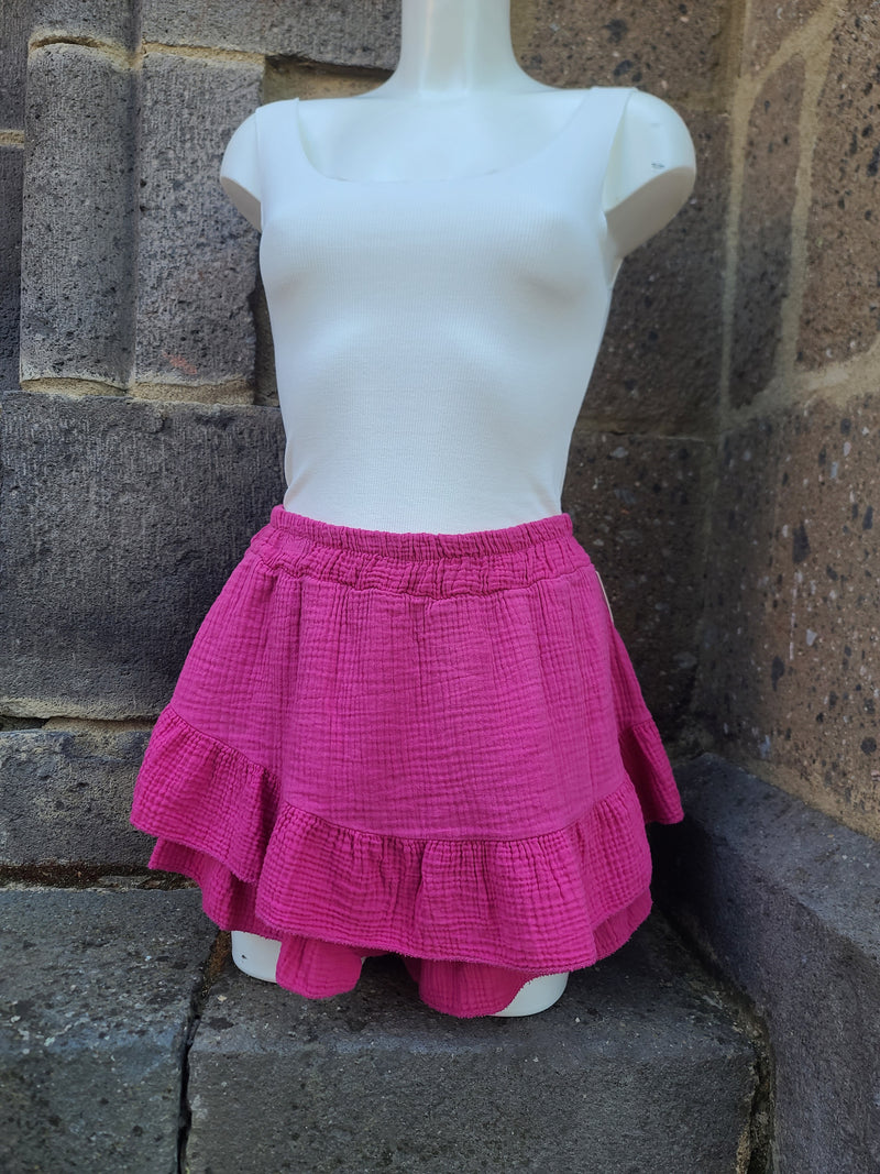 Jupe-short en gaze de coton LYRA fuchsia