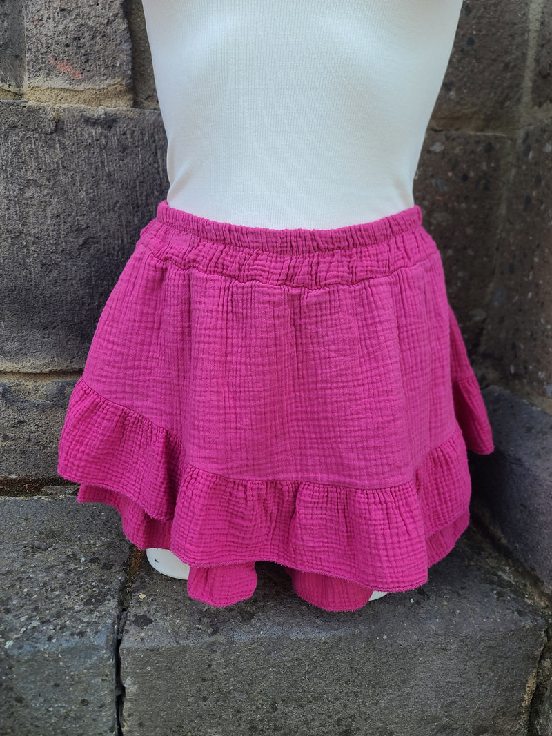 Jupe-short en gaze de coton LYRA fuchsia
