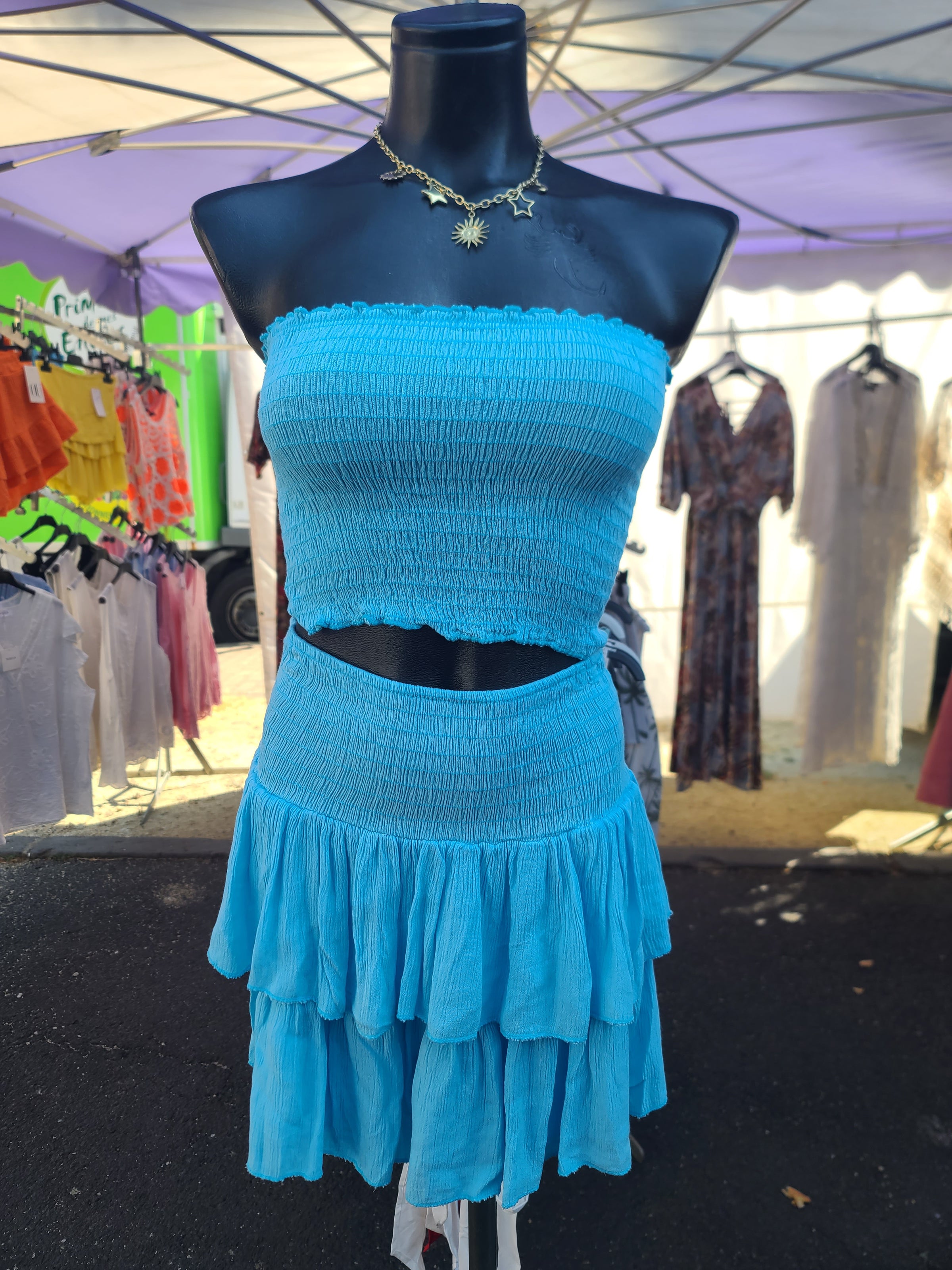 Ensemble bandeau + jupe/short LEO bleu