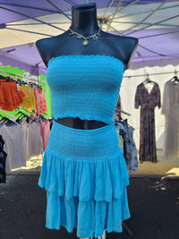 Ensemble bandeau + jupe/short LEO bleu