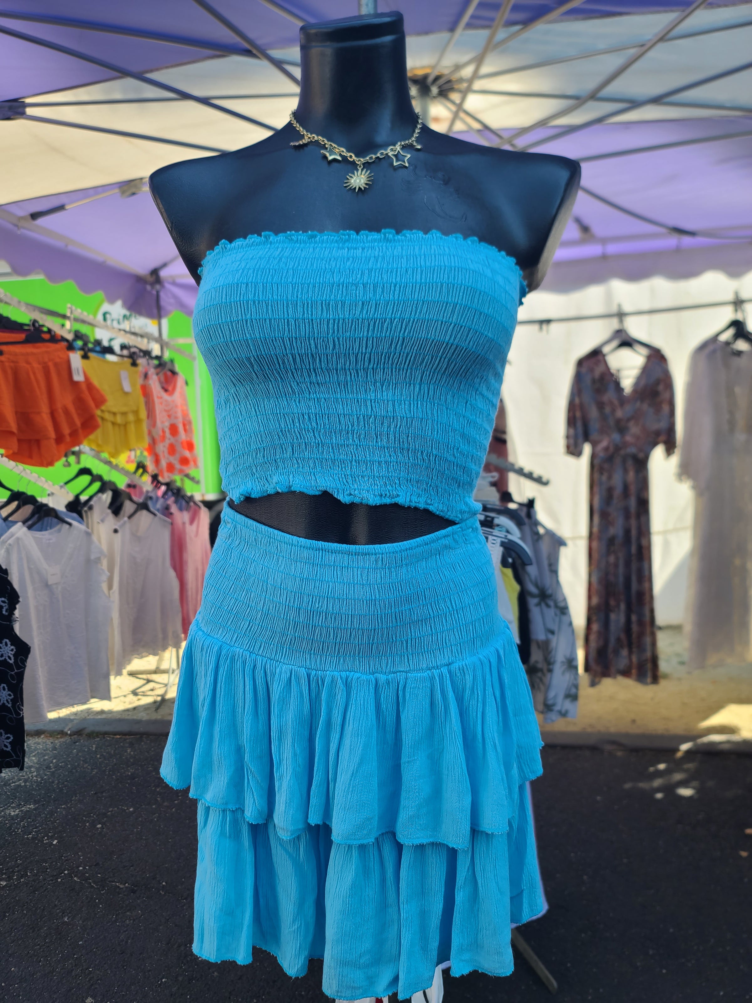 Ensemble bandeau + jupe/short LEO bleu