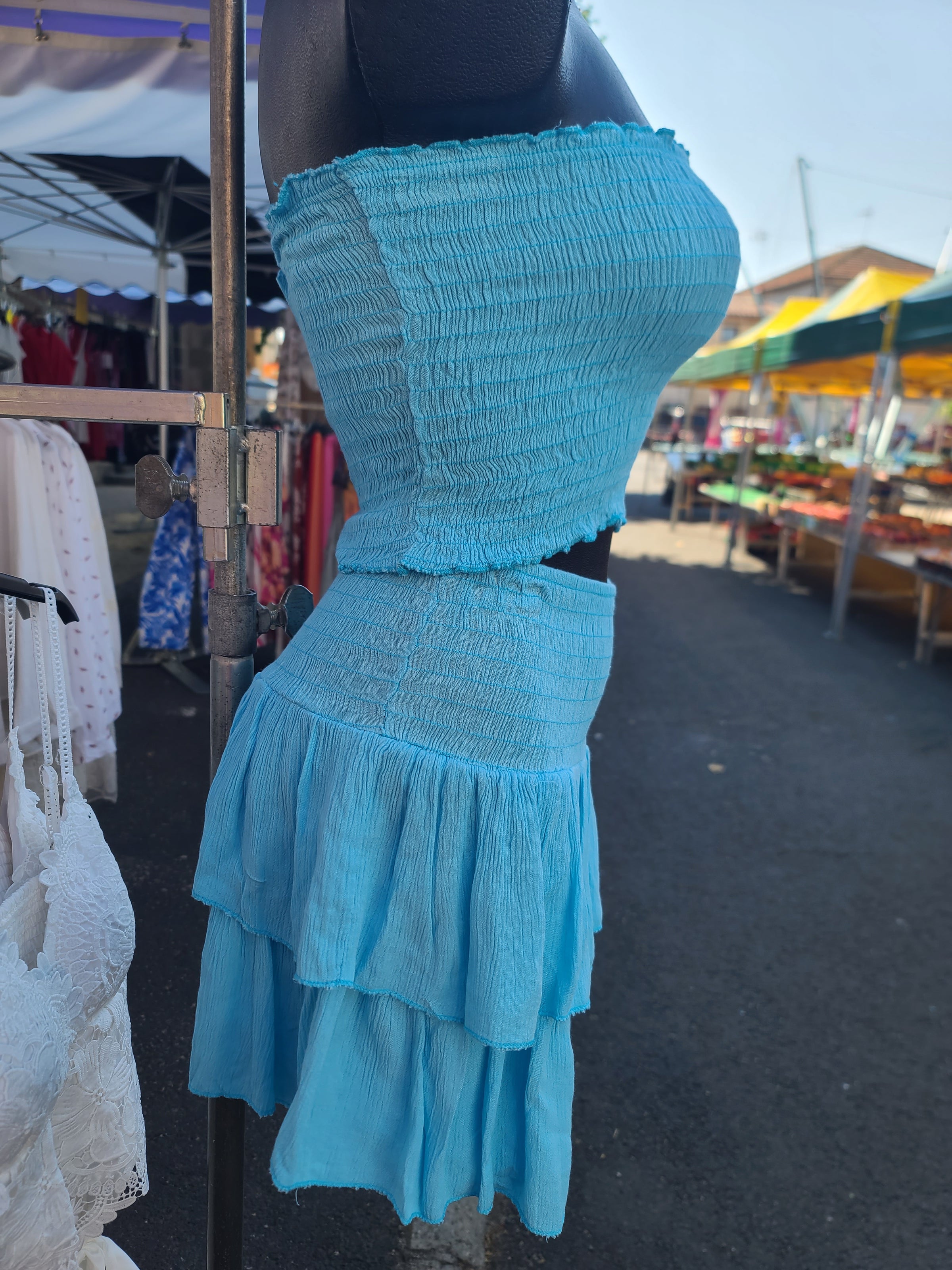 Ensemble bandeau + jupe/short LEO bleu