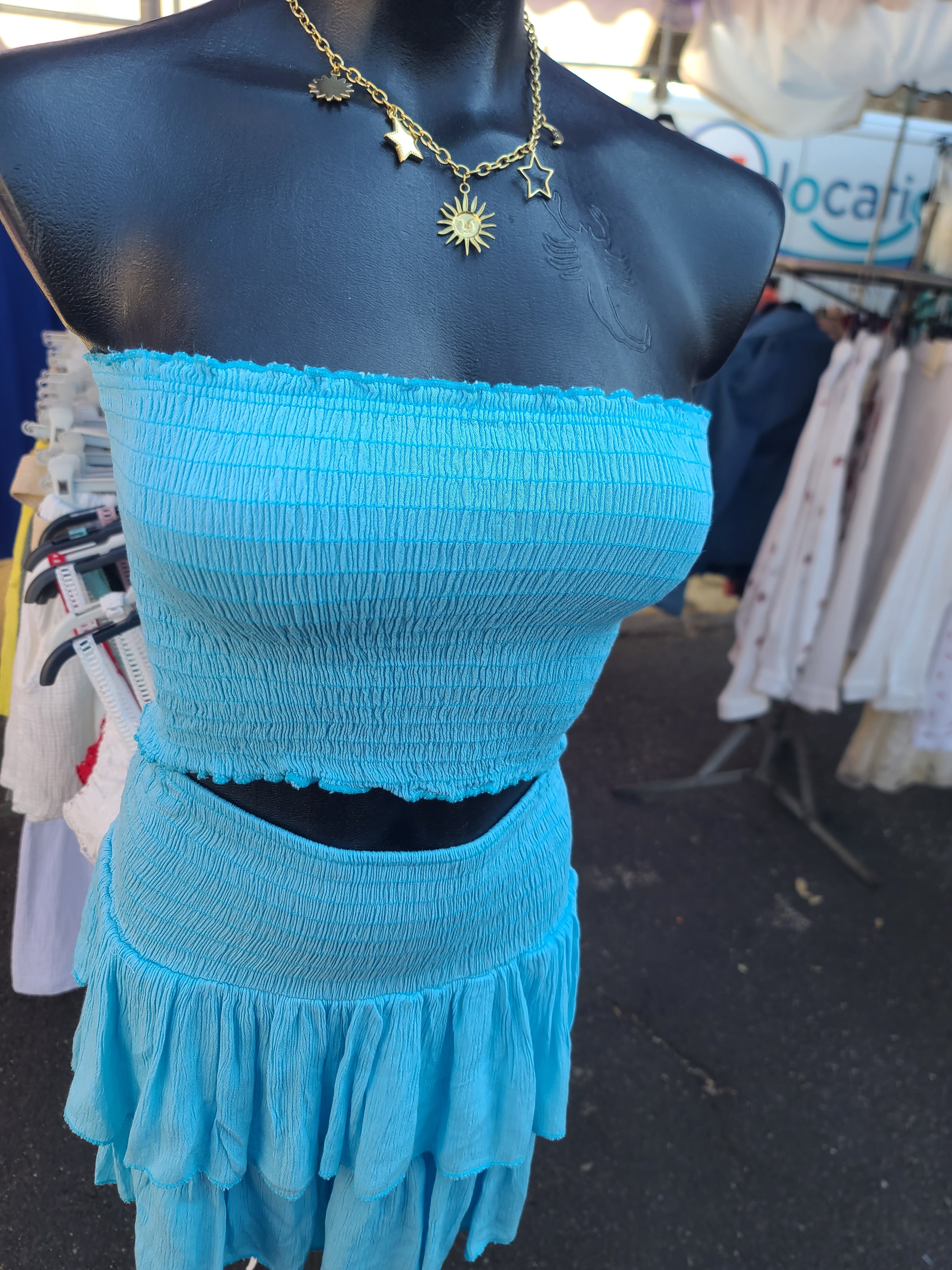 Ensemble bandeau + jupe/short LEO bleu
