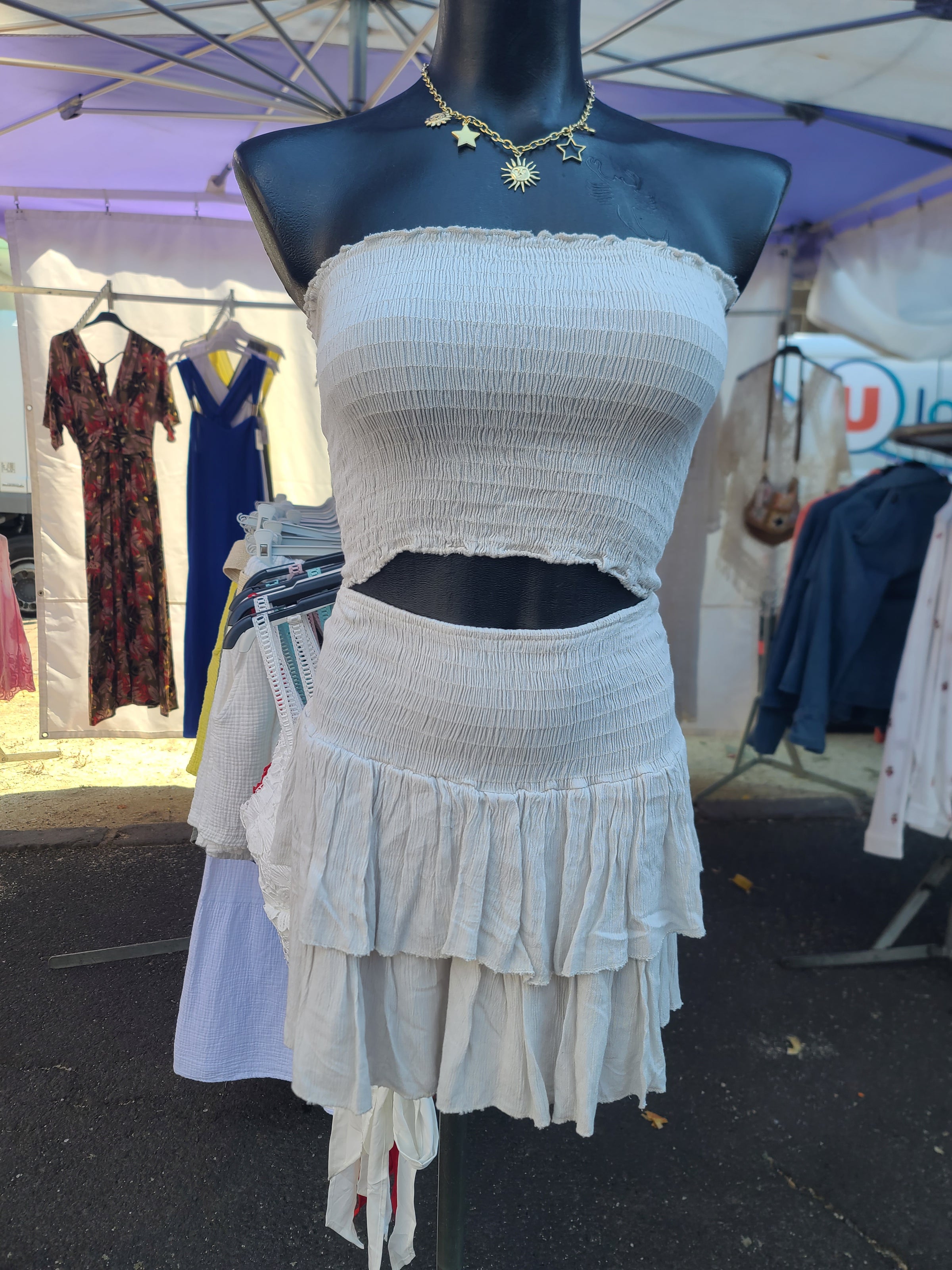 Ensemble bandeau + jupe/short LEO beige