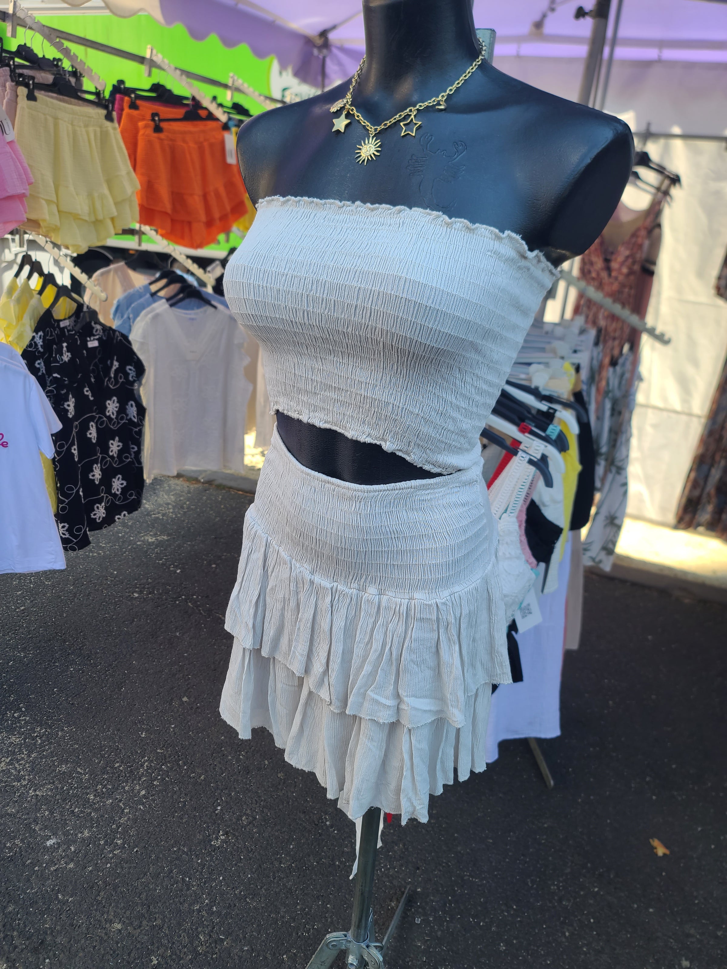 Ensemble bandeau + jupe/short LEO beige