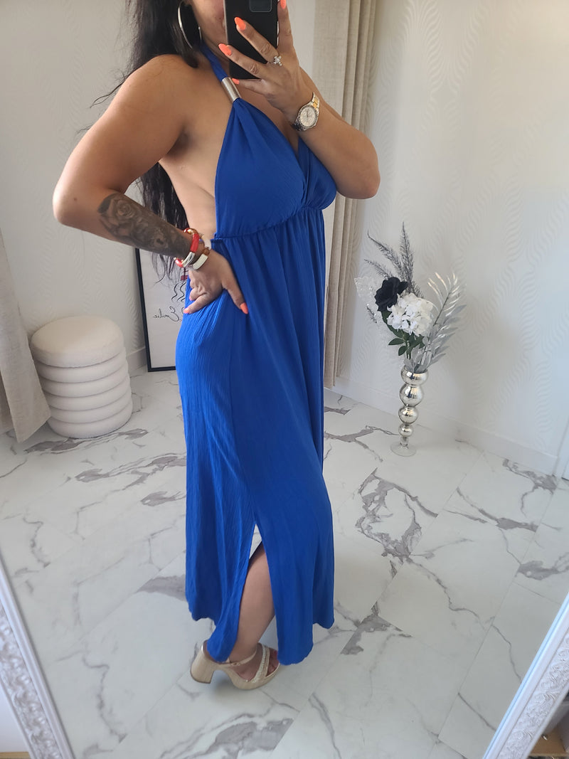 Robe dos nu INDILA2 bleu roi