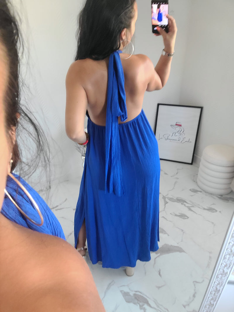 Robe dos nu INDILA2 bleu roi