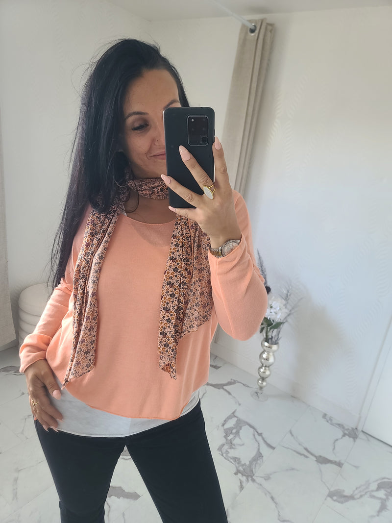 Pull 3 pièces AMAEL corail