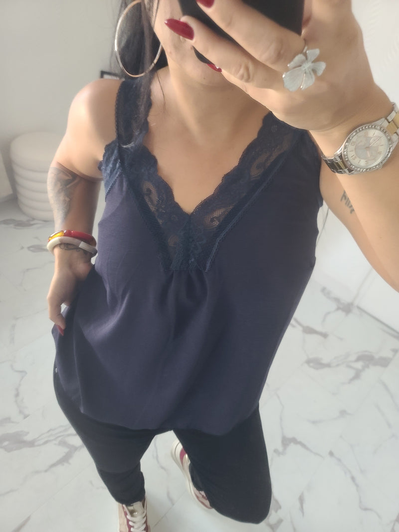 Débardeurs en dentelle LISE marine