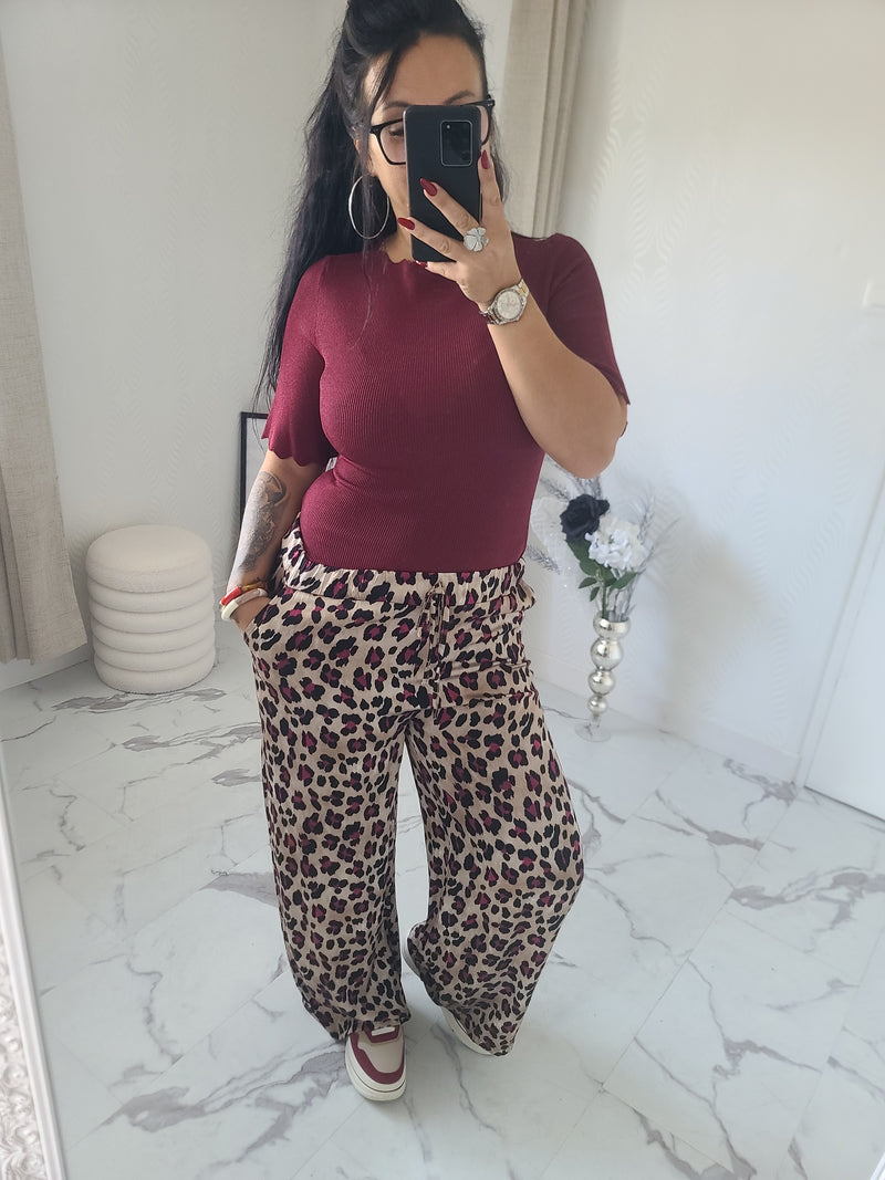 Pantalon LEOPARD bordeaux