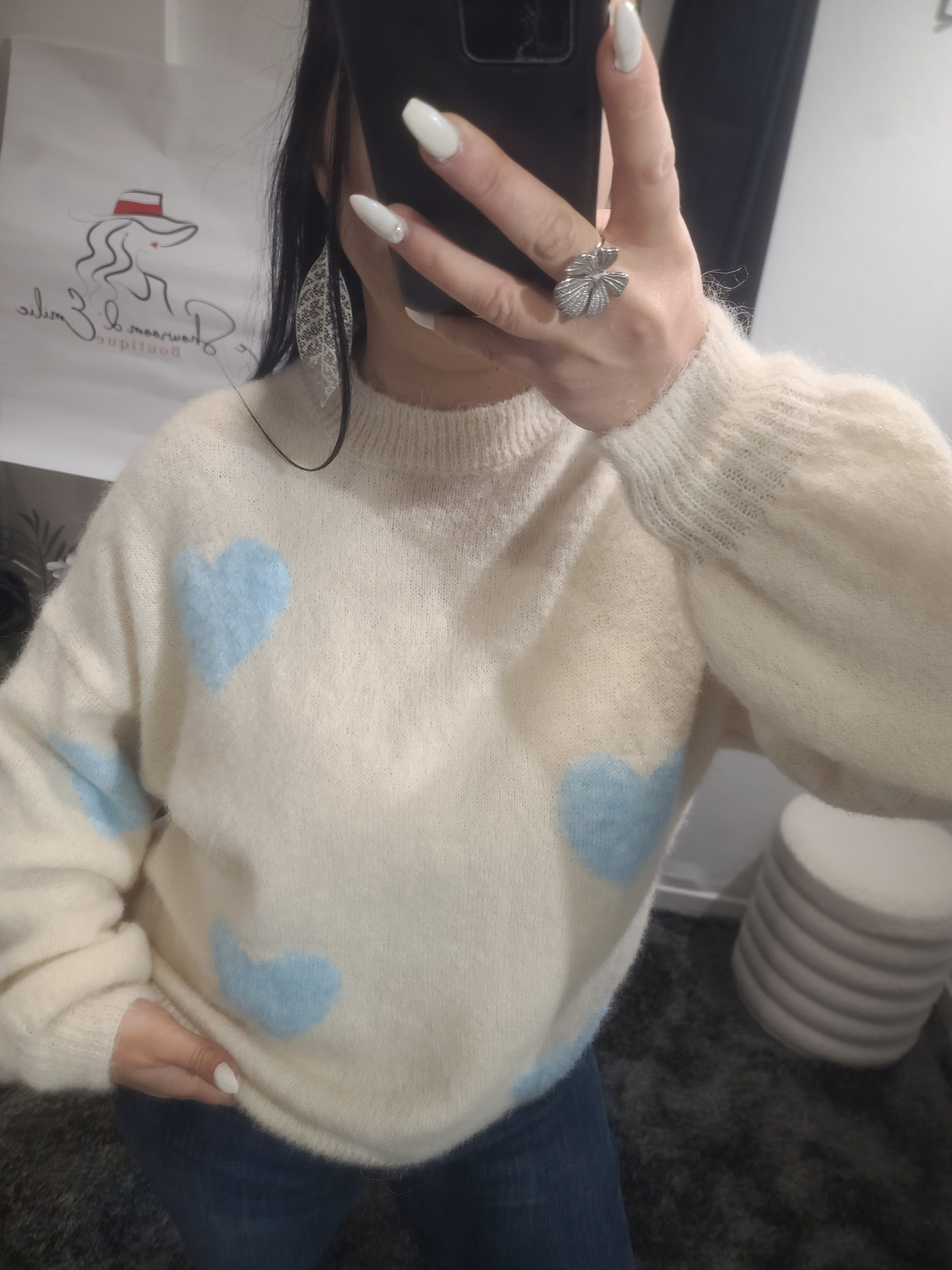 Pull LOVE beige/bleu ciel