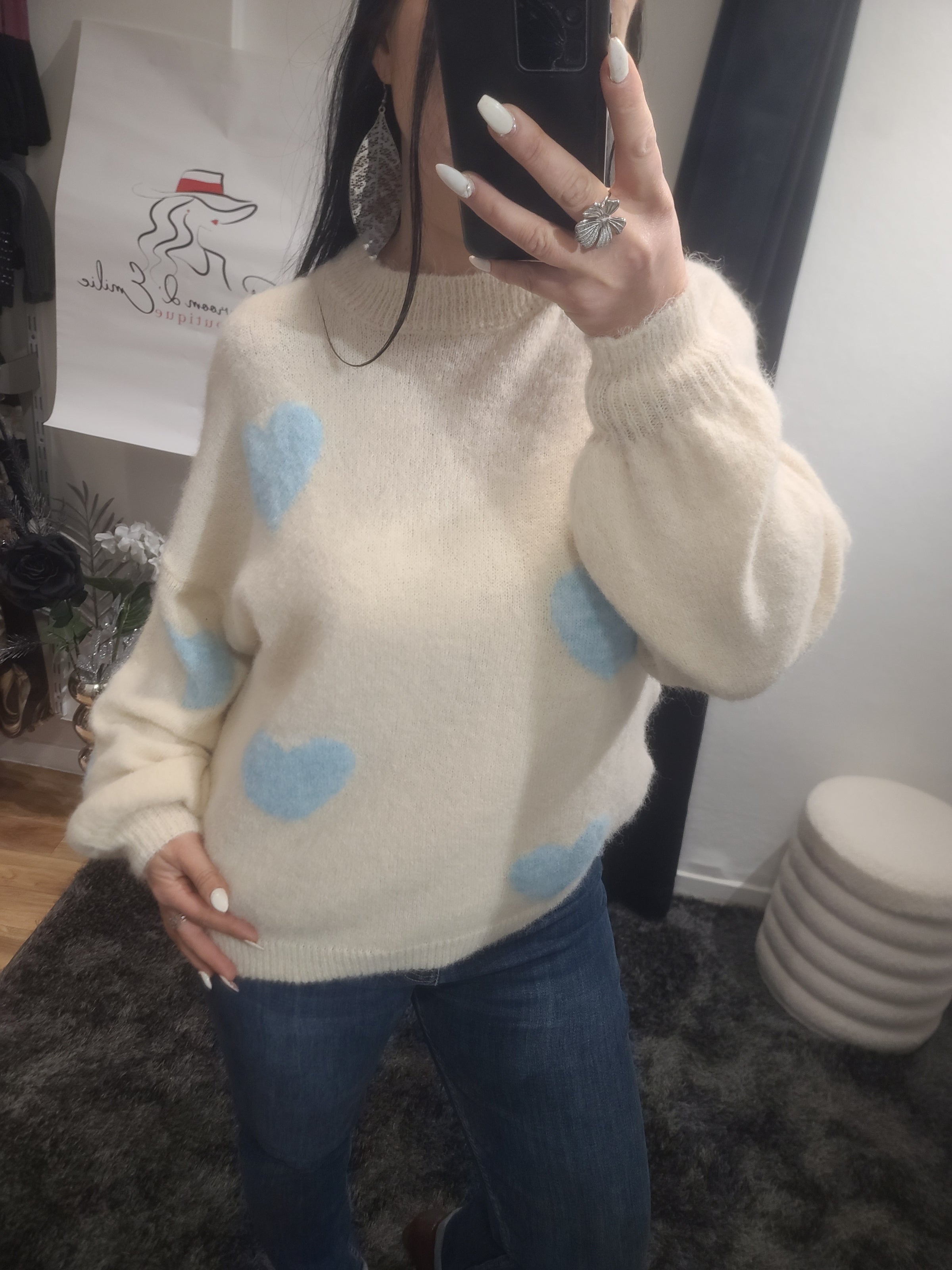 Pull LOVE beige/bleu ciel