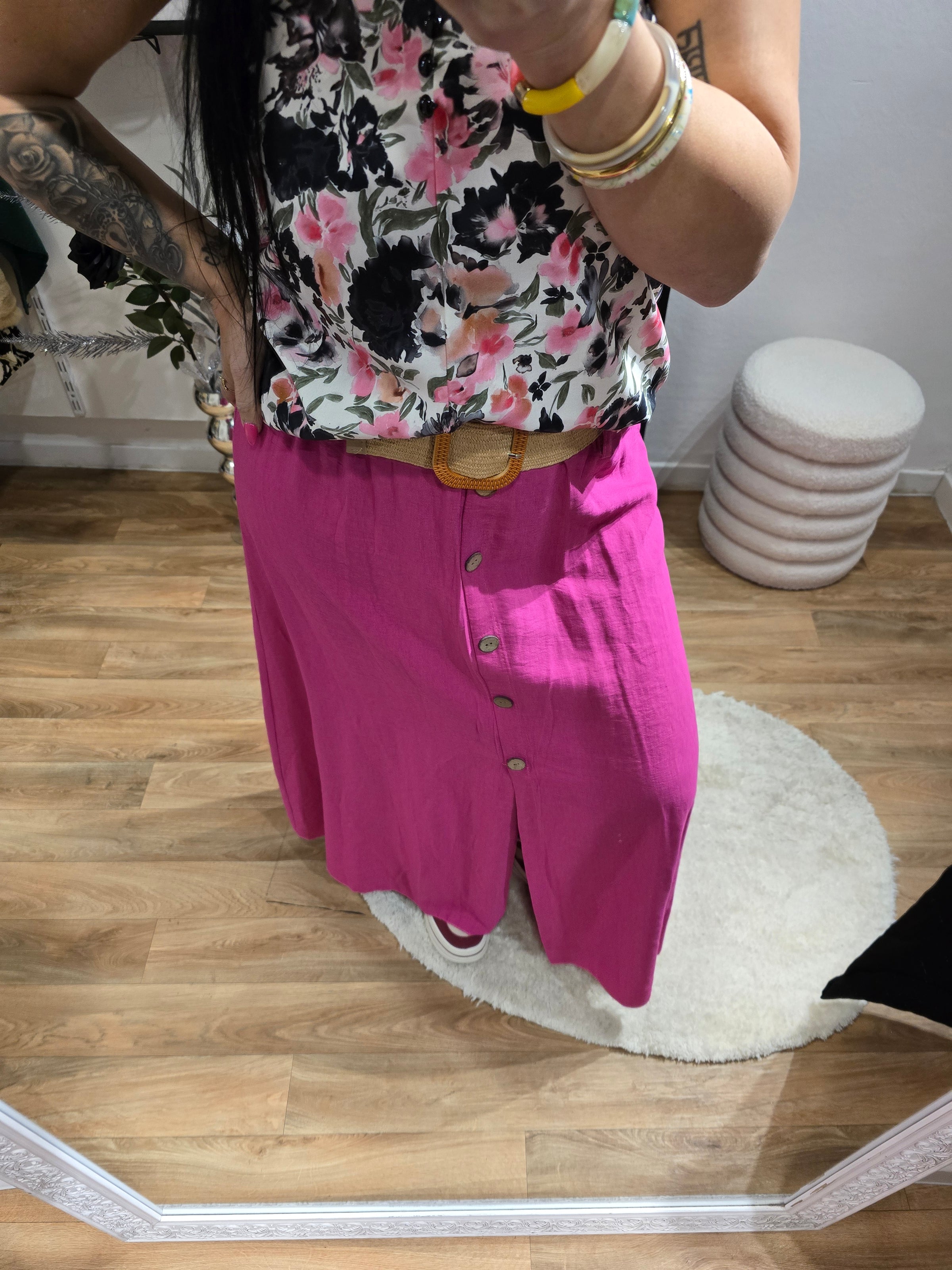 Jupe JADE fuchsia avec ceinture