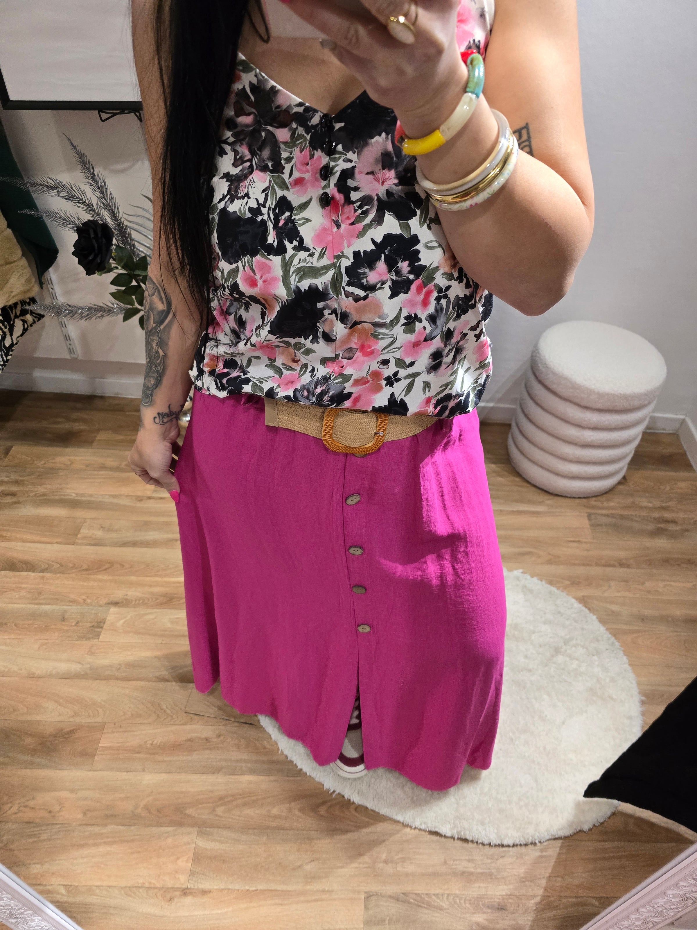 Jupe JADE fuchsia avec ceinture