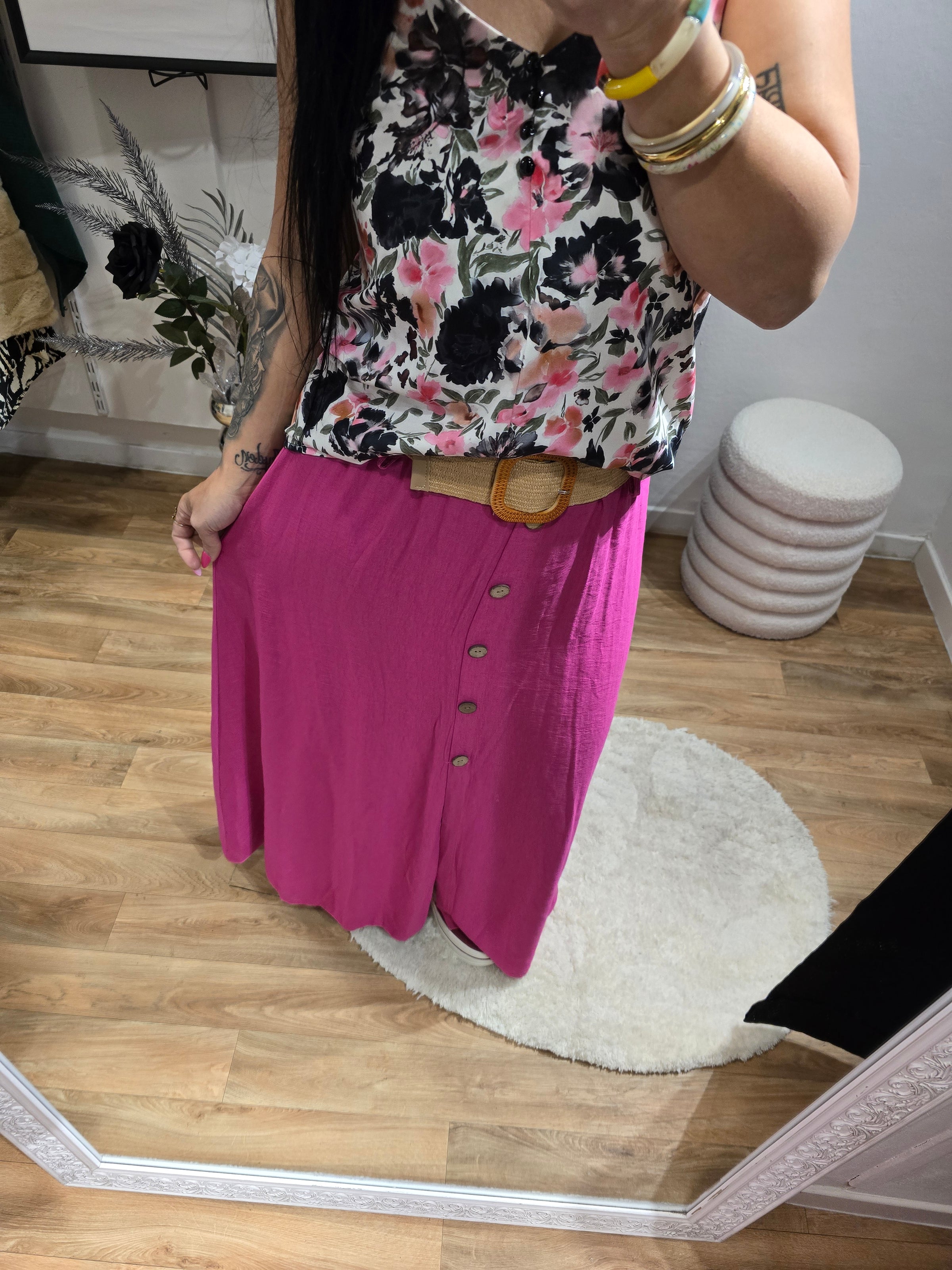 Jupe JADE fuchsia avec ceinture