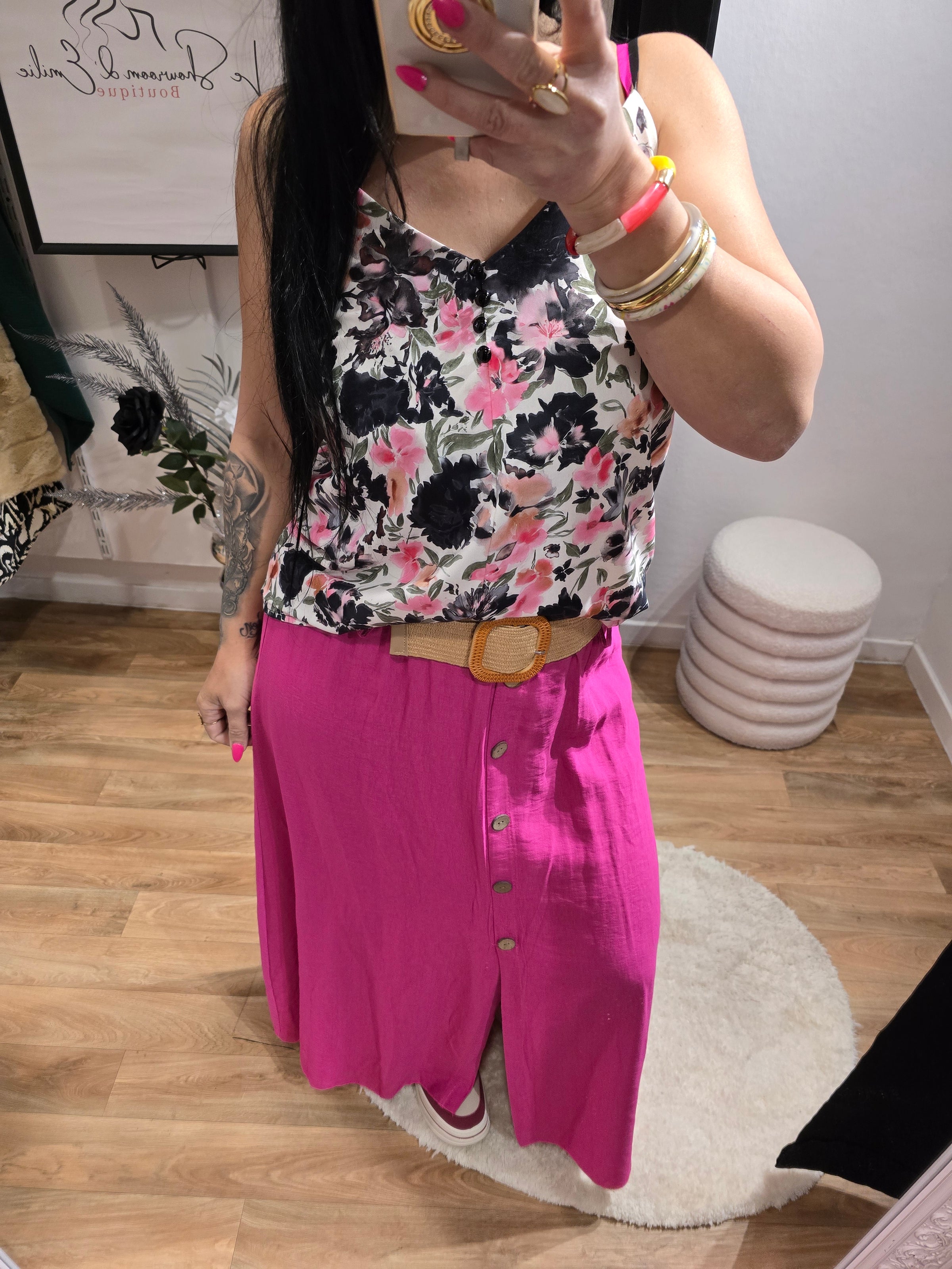 Jupe JADE fuchsia avec ceinture