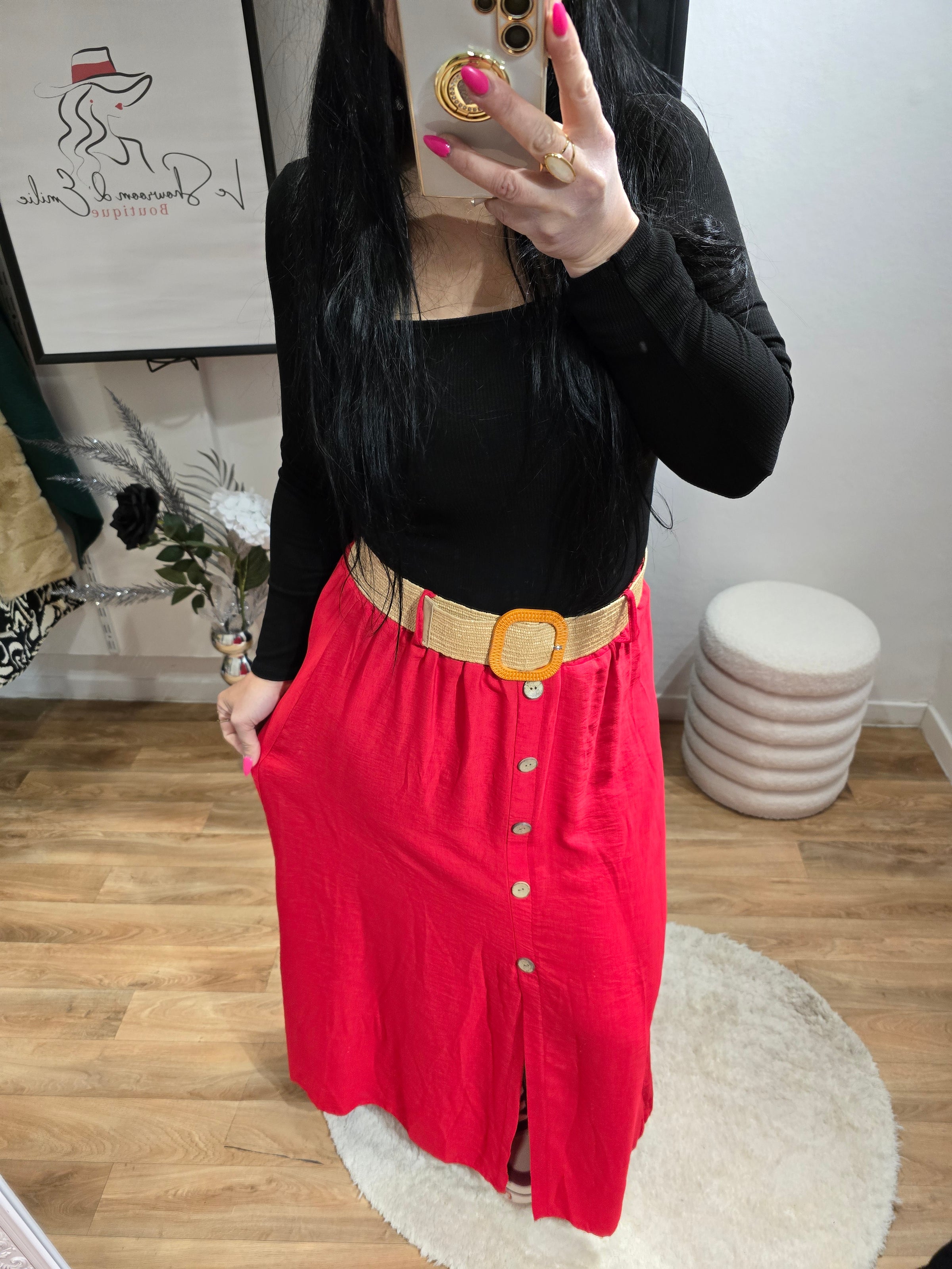 Jupe JADE rouge avec ceinture