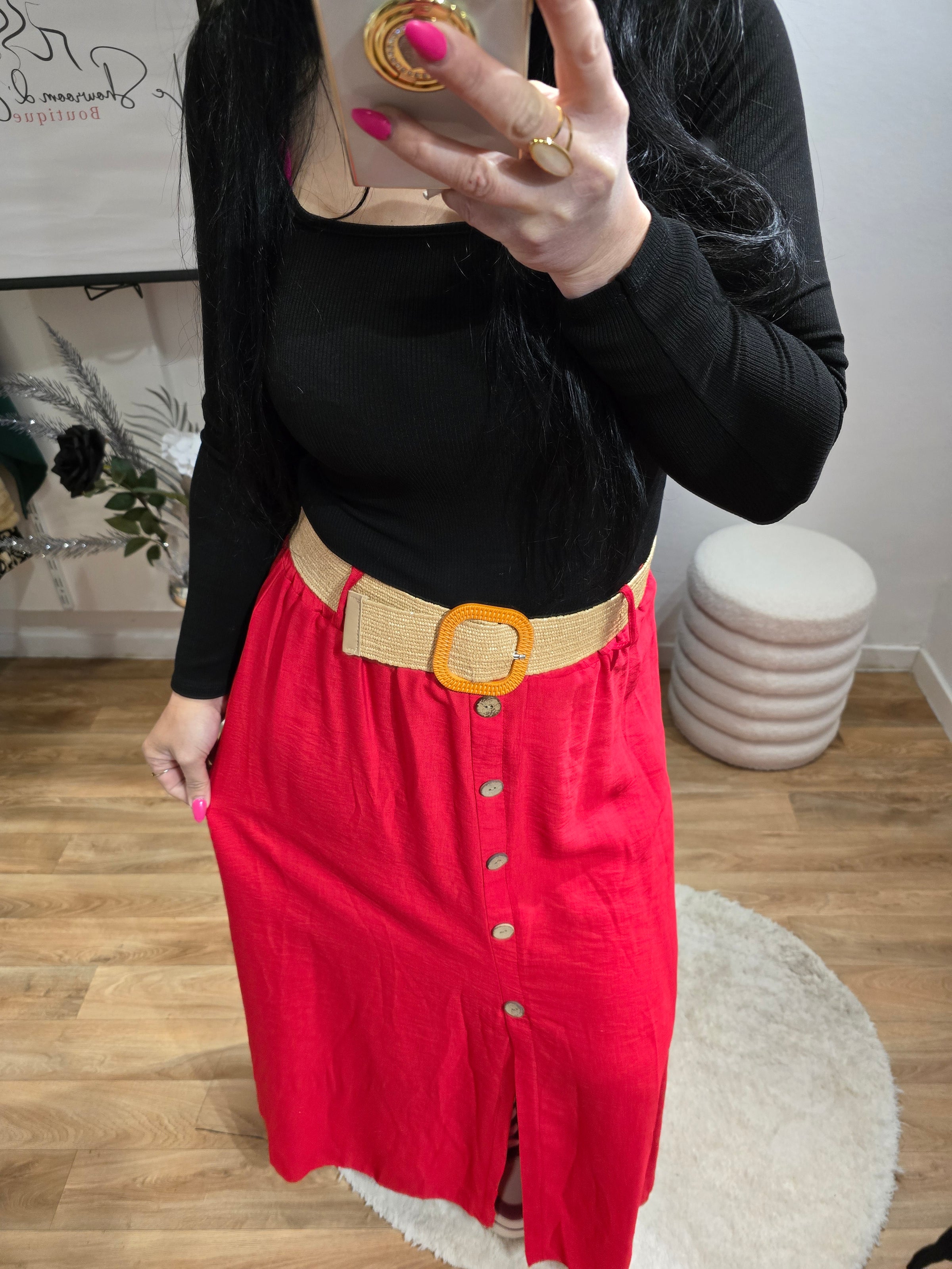 Jupe JADE rouge avec ceinture