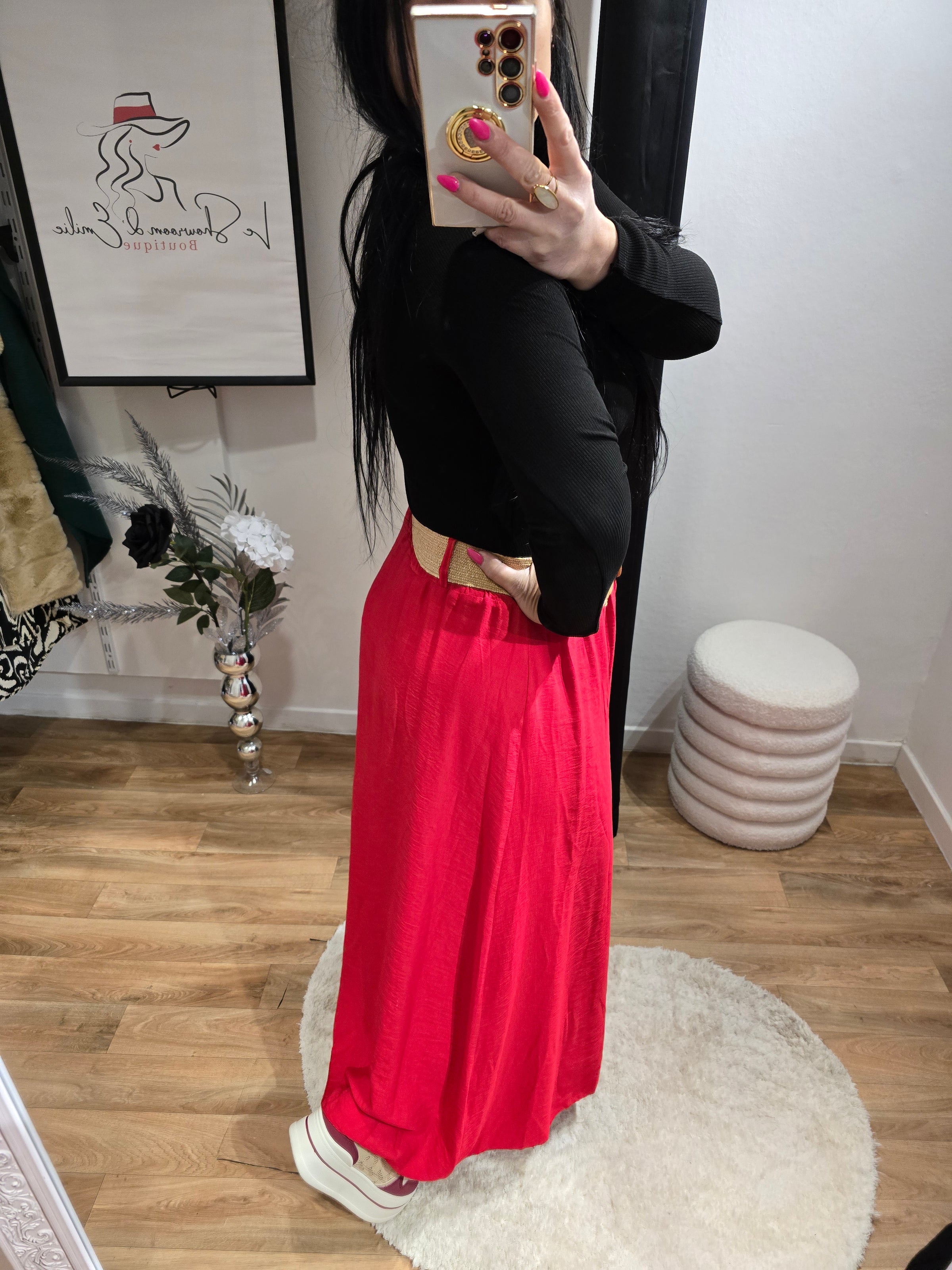 Jupe JADE rouge avec ceinture