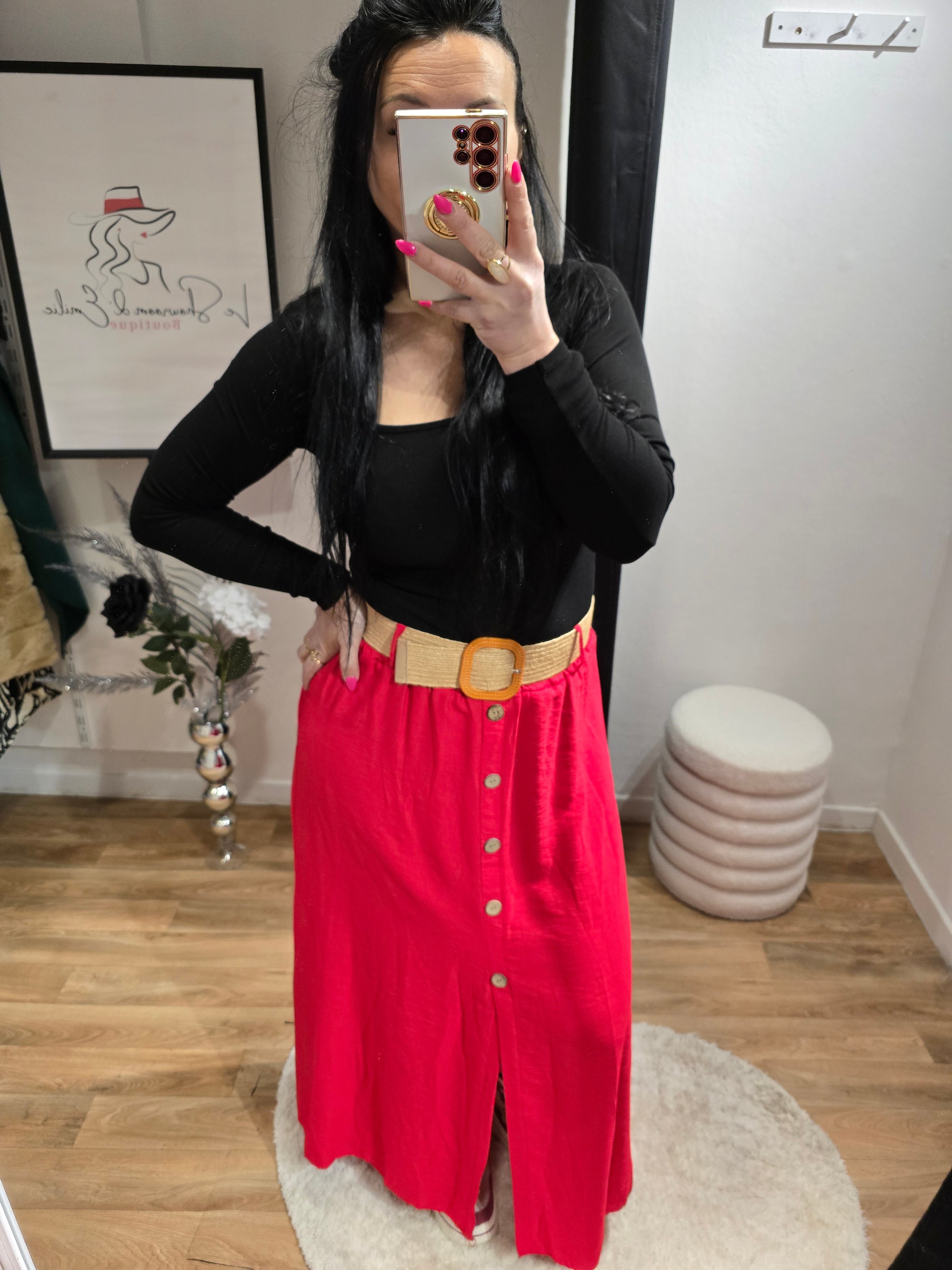 Jupe JADE rouge avec ceinture